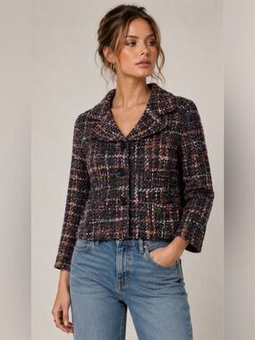 Vintage Dialogue Rainbow Wool/Cotton Blend Tweed Short Peacoat 
Size 14
